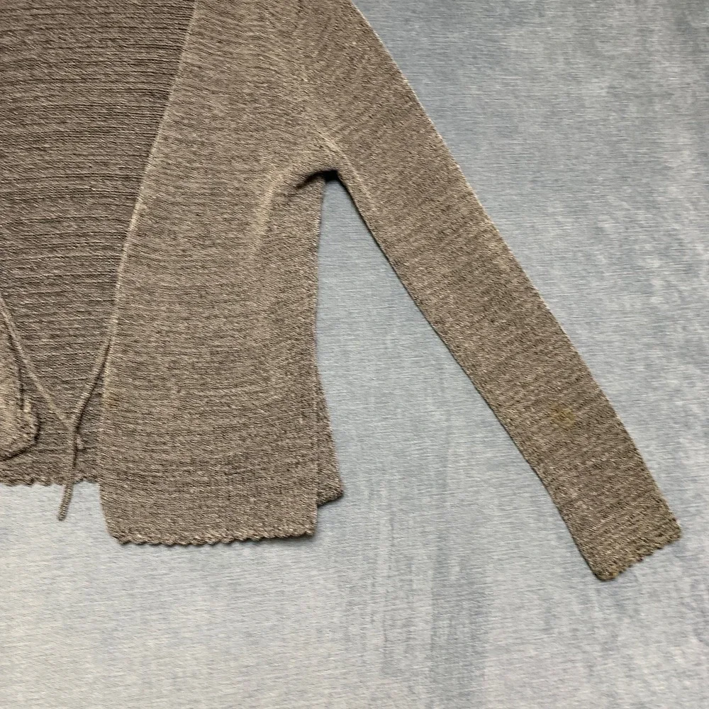 CDC Cardigan Sweater Womens L Heather Gray Metallic Knit Scalloped Hem Tie Front